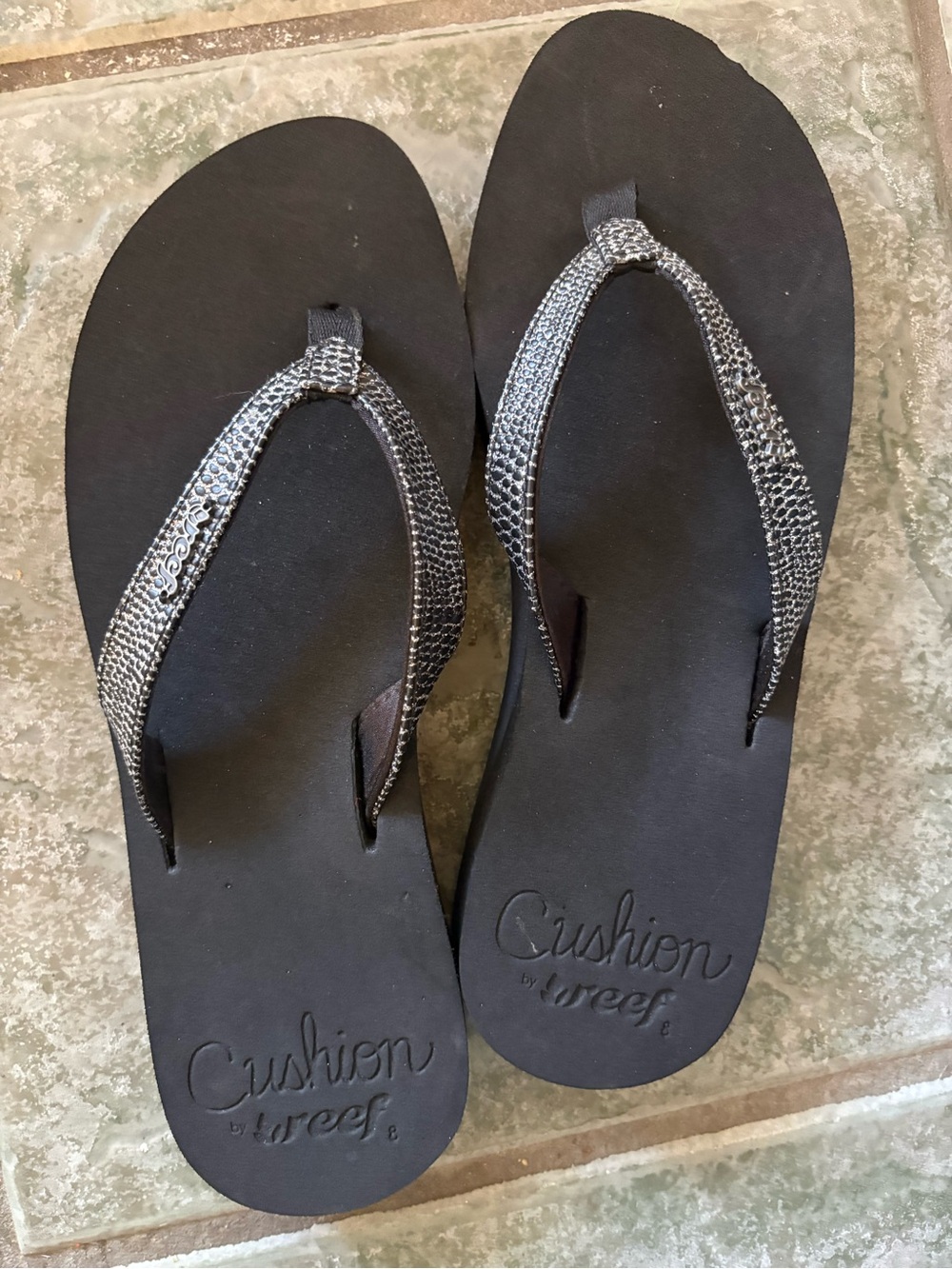 Reef Women's Black Sandals with Silver Textured Straps